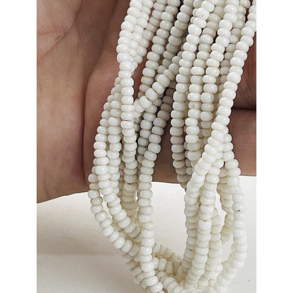 Vintage Trifari White Milk Glass Seed Bead Multi Strand Necklace Choker Statemen